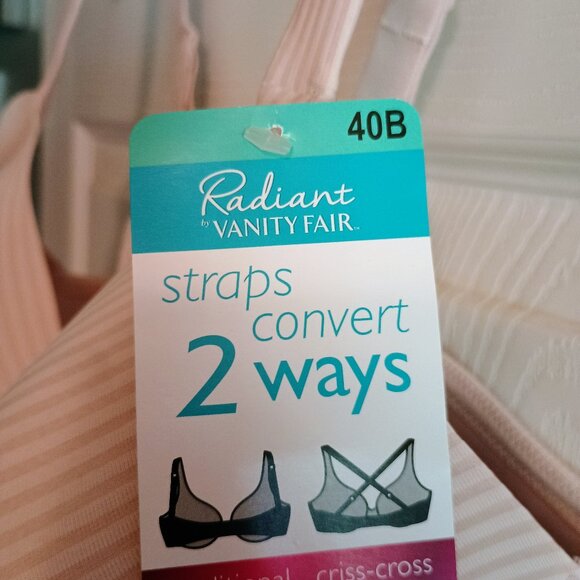 Vanity Fair Radiant Bra, 2 Way Convertable Straps, 40B, Flesh Tone, New W Tags - Picture 2 of 5